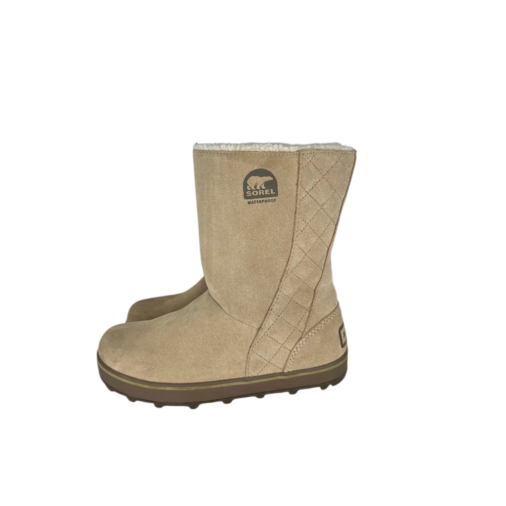Sorel Women’s Glacy Winter Boots Size 7 Brown Tan Suede Waterproof Boots Slip on